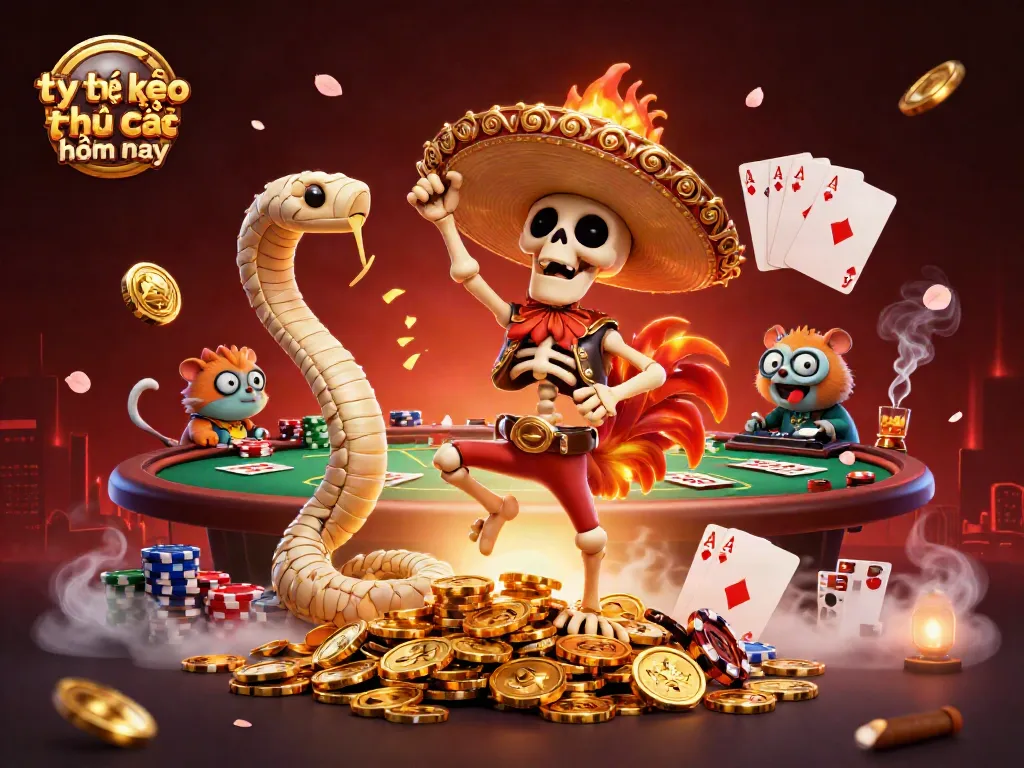 Experience thrilling tỷ lệ kèo nhà cái hôm nay with vibrant characters dancing on golden coins.